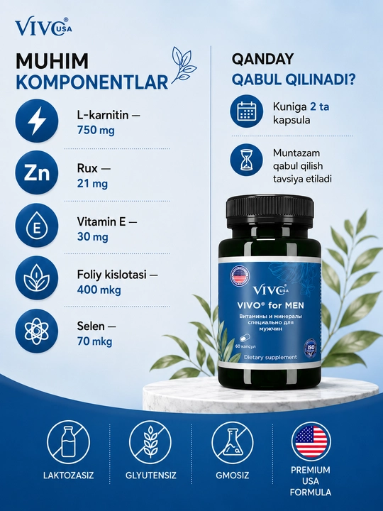 "VIVO for MEN" Erkaklar uchun vitamin-mineral kompleks