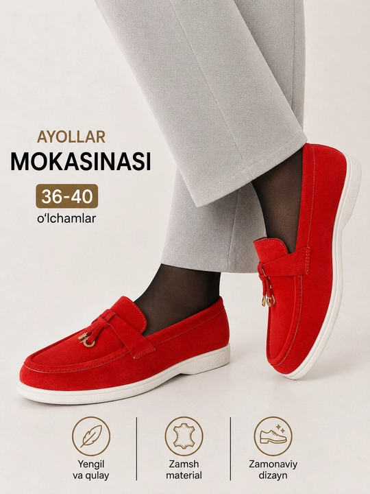 Ayollar uchun zamsh mokasina tufli, qulay klassik poyabzal, 36-41