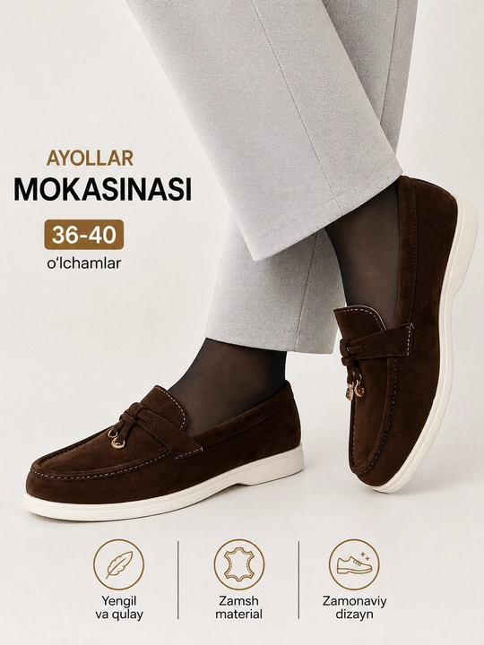 Ayollar uchun zamsh mokasina tufli, qulay klassik poyabzal, 36-41