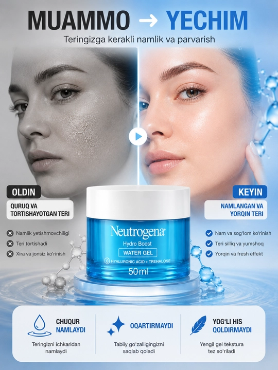 Neutrogena Hydro Boost Water Gel — крем-гель для лица с гиалуроновой кислотой, 50 мл