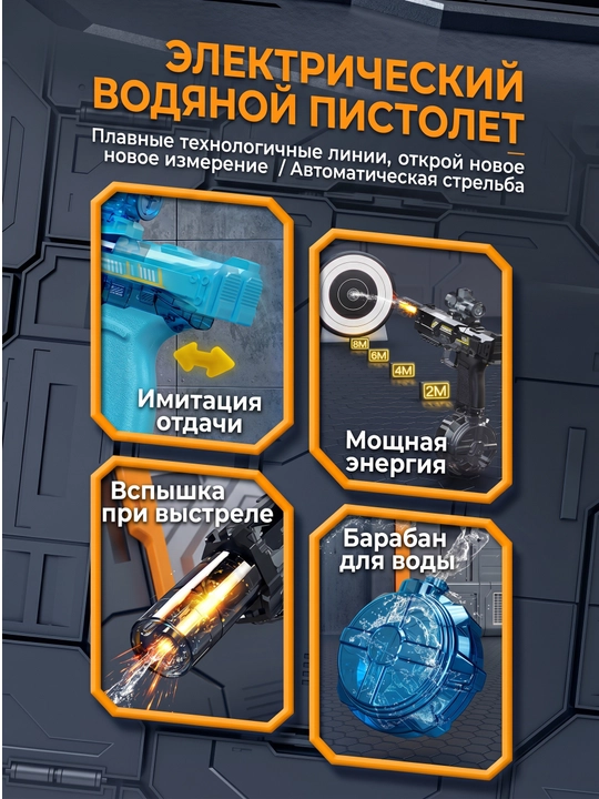 Elektr suv pistoleti, avtomatik, akkumulyatorli, 8 metr masofa, bolalar uchun 8+
