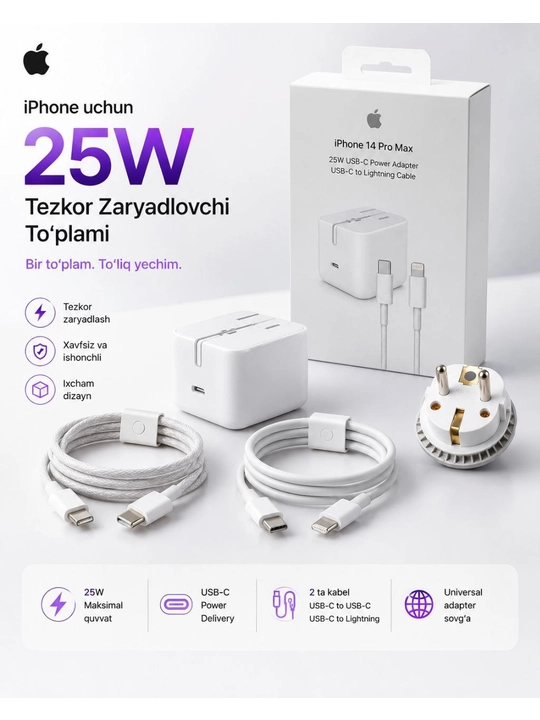 Комплект кабеля и зарядного устройства — быстрая зарядка для iPhone и Samsung Galaxy - 
