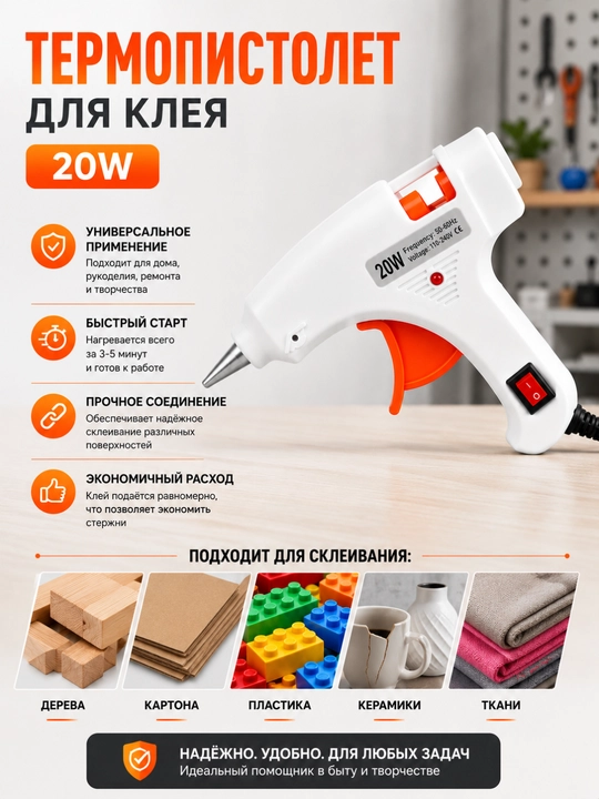 Pistoletli kley 20W, issiq silikon tayoqcha uchun elektr yelimlash