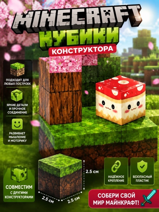 Minecraft магнитный конструктор, магнитные кубики, развивающая игра для детей
