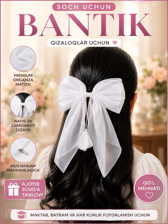 Qizlar uchun bant, to‘g‘nog‘ichlar, soch uchun bantlar - 
