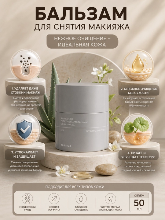 Makiyajni tozalash uchun balzam Celimax Dual Barrier Purifying Cleansing Balm, 50 ml - 