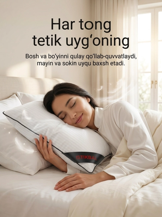 Yostiq, 2 dona 50×70 sm, Satin Stripe, silikon tolali, nafas oluvchi, oq