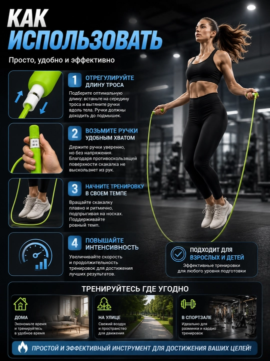 Sakrash arqoni, tezkor sakrash arqoni, fitnes arqoni, kardio uchun arqon, sport anjomi