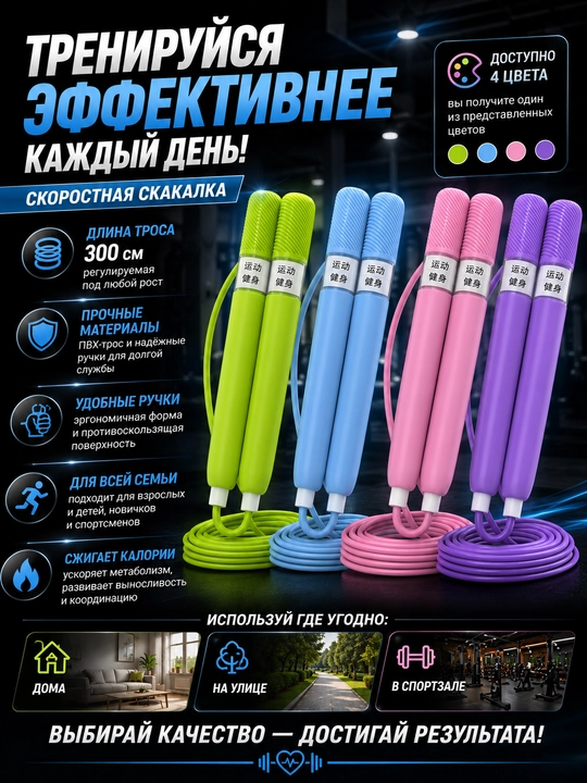 Sakrash arqoni, tezkor sakrash arqoni, fitnes arqoni, kardio uchun arqon, sport anjomi