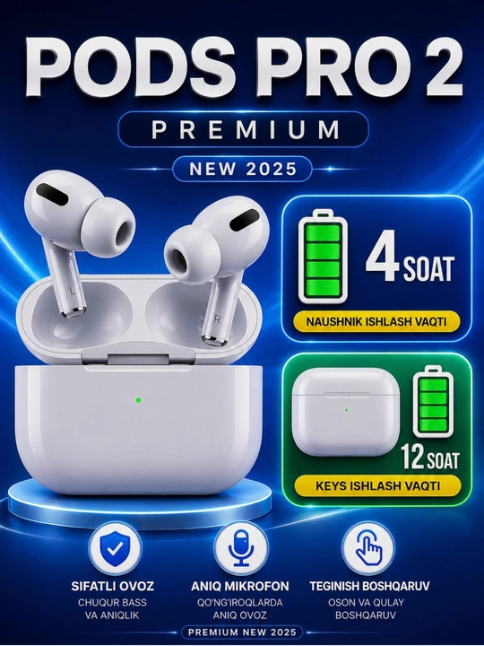 Беспроводные наушники Pods Pro 2 с сенсорным экраном для iPhone и Android - 