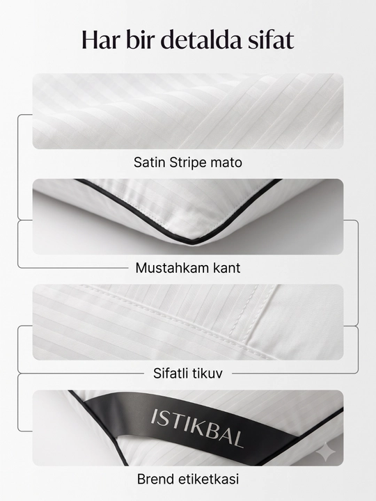 Yostiq, 2 dona 50×70 sm, Satin Stripe, silikon tolali, nafas oluvchi, oq