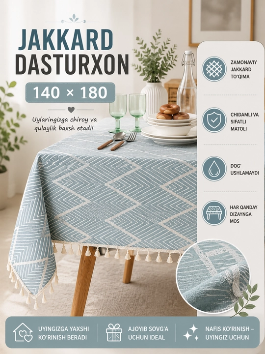 Dasturxon, jakkard paxta zig'ir, 140 * 180 sm