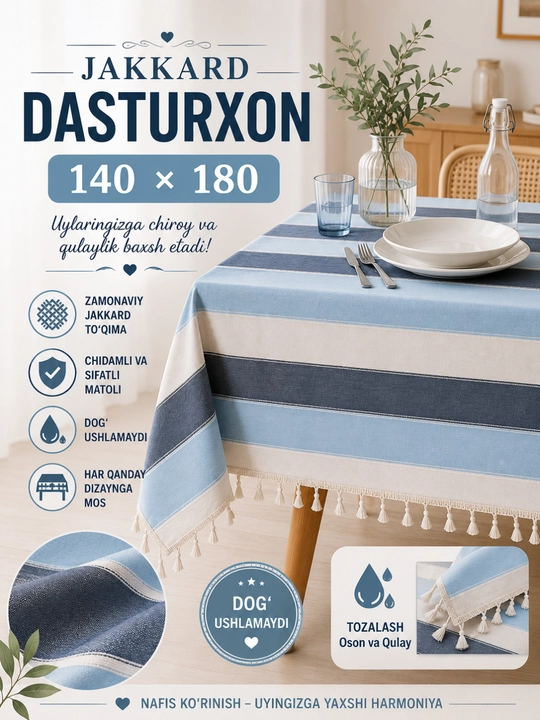 Dasturxon, jakkard paxta zig'ir, 140 * 180 sm
