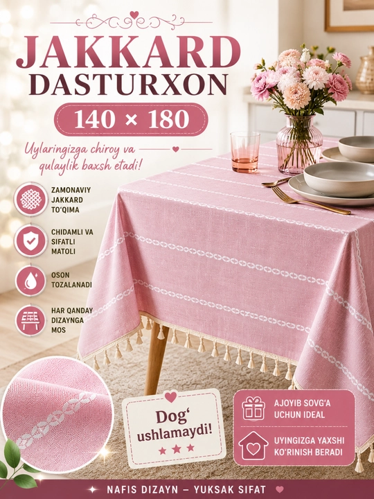 Dasturxon, jakkard paxta zig'ir, 140 * 180 sm