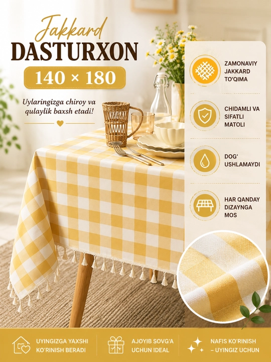 Dasturxon, jakkard paxta zig'ir, 140 * 180 sm