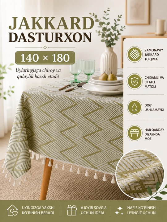 Dasturxon, jakkard paxta zig'ir, 140 * 180 sm