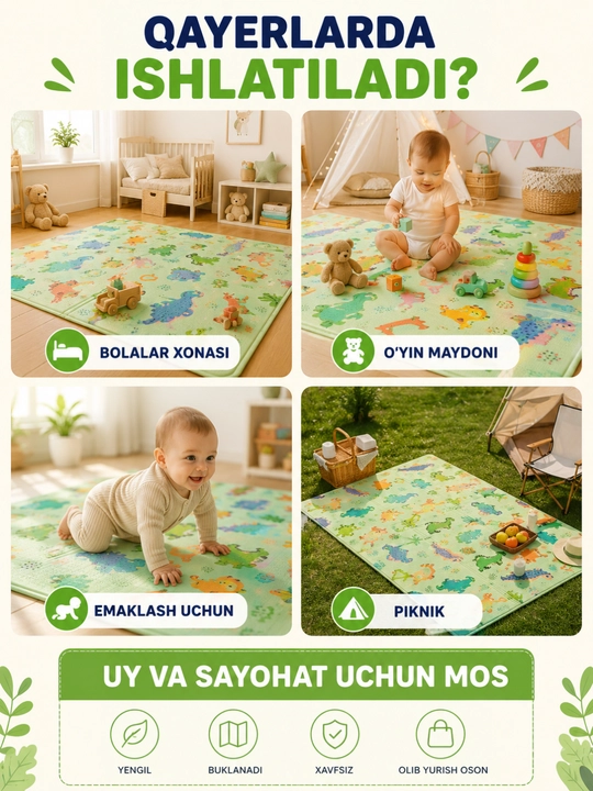 Детский двусторонний термоковрик 150×180 см, складной игровой коврик XPE