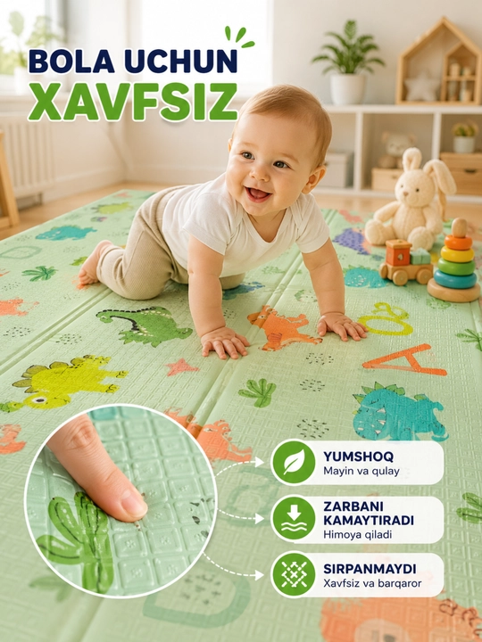 Детский двусторонний термоковрик 150×180 см, складной игровой коврик XPE - 