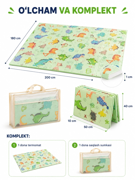 Детский двусторонний термоковрик 150×180 см, складной игровой коврик XPE