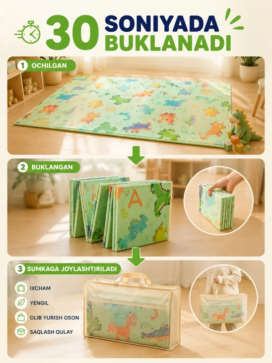 Детский двусторонний термоковрик 150×180 см, складной игровой коврик XPE