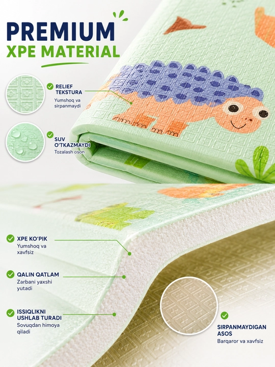 Детский двусторонний термоковрик 150×180 см, складной игровой коврик XPE
