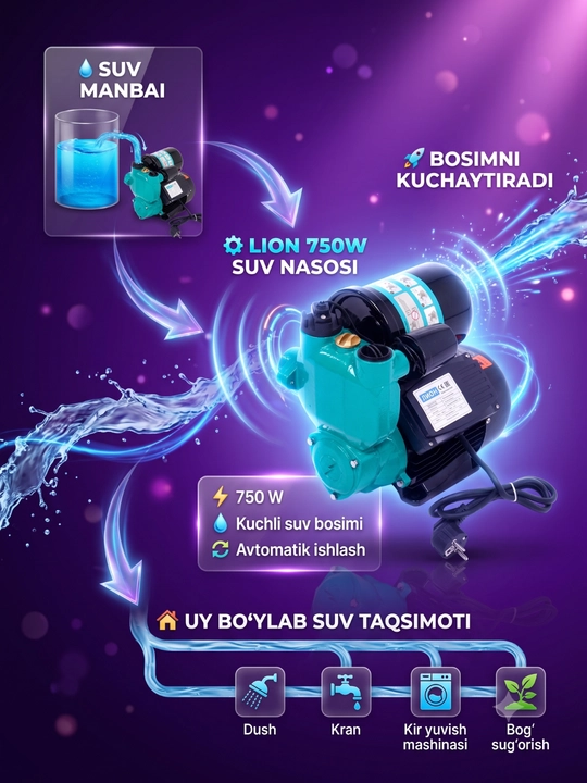 Suv nasosi avtomat LION 250-370-550 W, suv nasos, quruq himoya, suv nasoslari