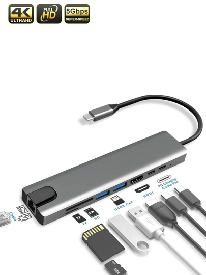 Type-C to Хаб USB-C Hub 8-в-1 / 3-в-1 Type-C LAN, Type-C HDMI