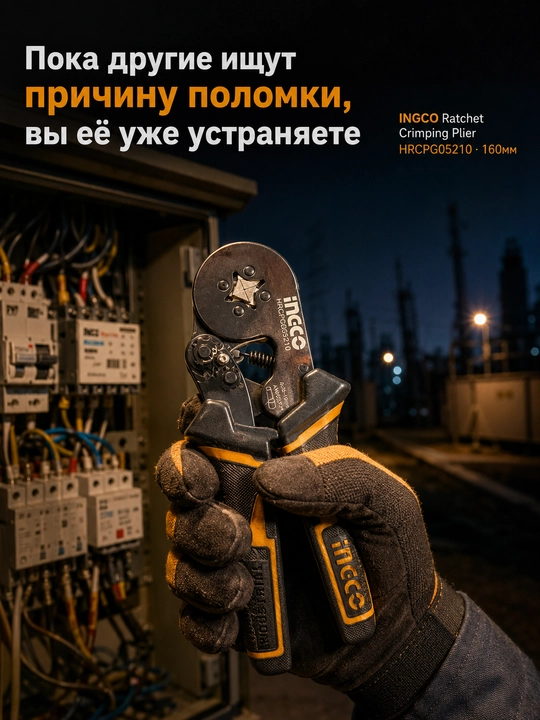Кримпер INGCO клещи обжимные трещоточные для проводов и наконечников НШВИ 0.25-10мм²