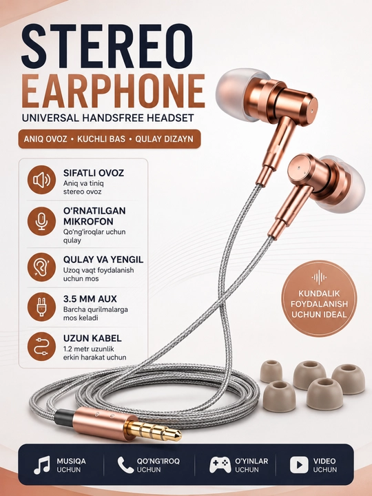 Missoen JS-100 simli stereo quloqchin, 3.5 mm AUX, mikrofonli - 