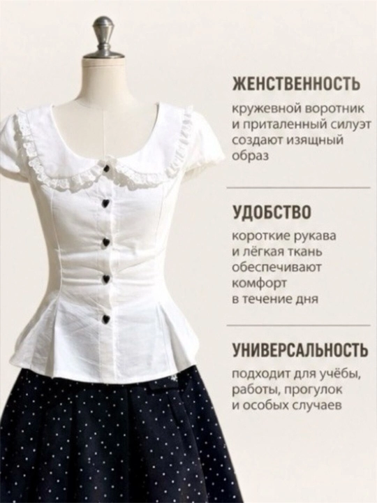 Винтажная блузка, рубашка с кружевом, в стиле Coquette