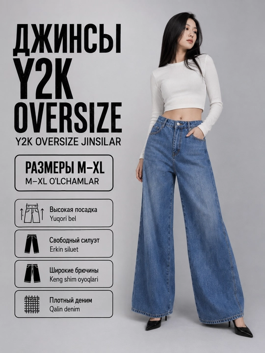Ayollar baggy jinsi,  keng jinsi, klassik, koreys uslubi, baland bel - 