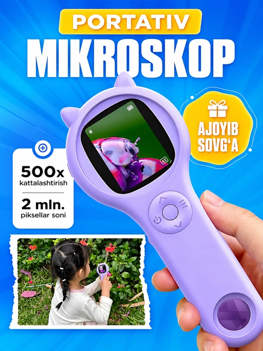 Bolalar uchun raqamli mikroskop, LED yoritgichli, sovg'a uchun - 