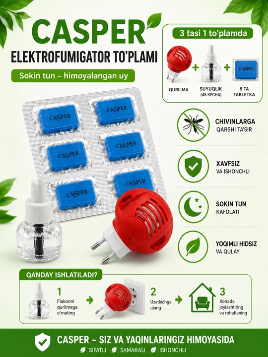 RAPTOR - chivinlardan himoya, fumigator, hidsiz suyuqlik va plastina - 