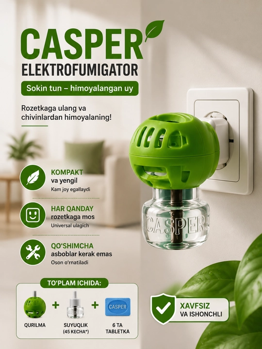 RAPTOR - chivinlardan himoya, fumigator, hidsiz suyuqlik va plastina