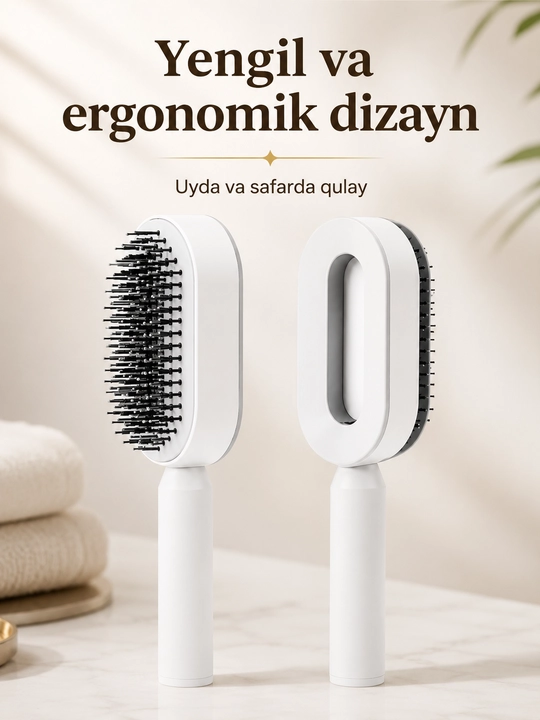 Professional soch uchun 3D taroq, o'z o'zini tozalash cho'tkasi bilan, uqalagichli