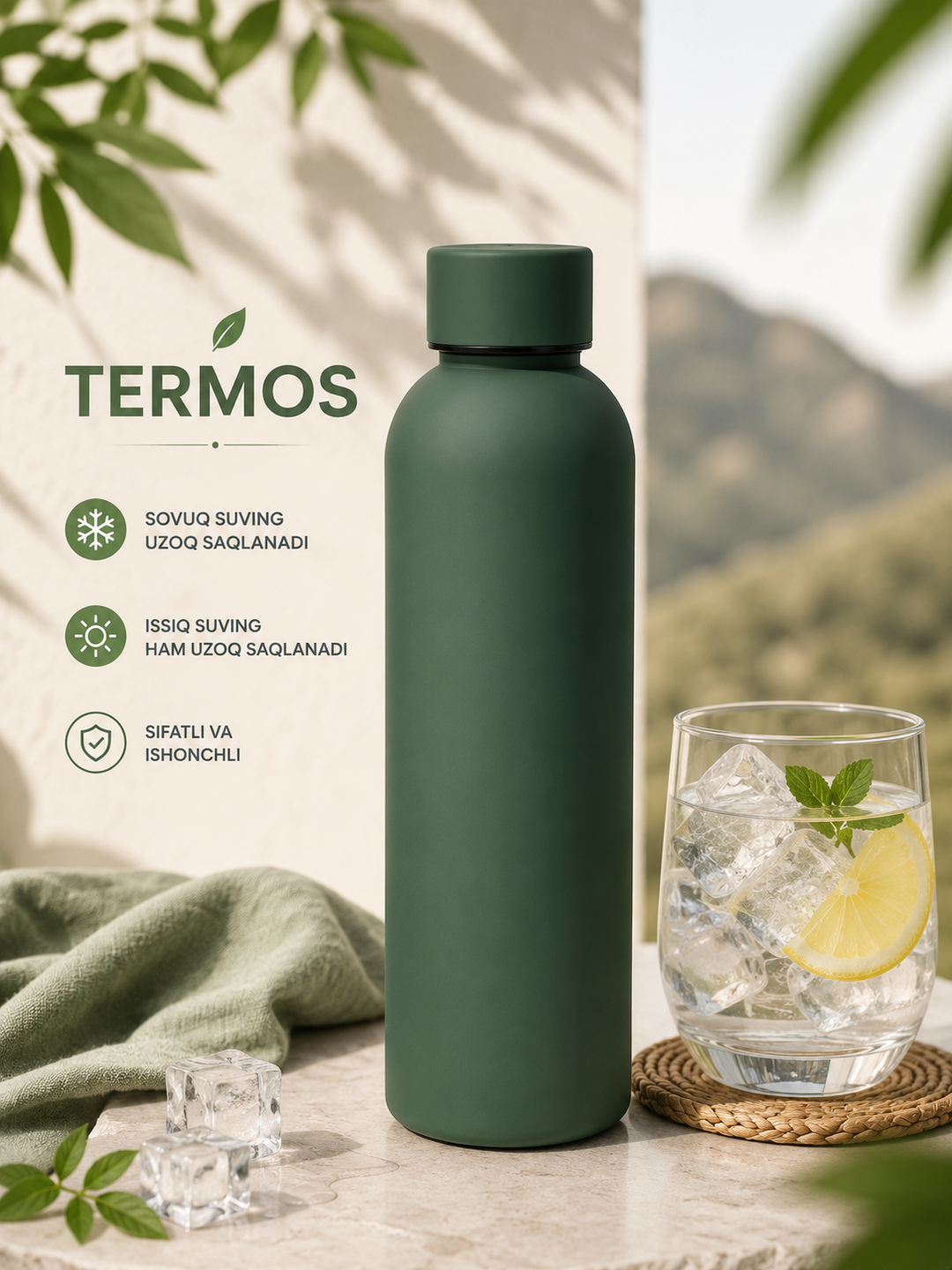 Termos, zanglamaydigan po‘latdan suv, choy va qahva uchun issiqqa chidamli sport termosi - 
