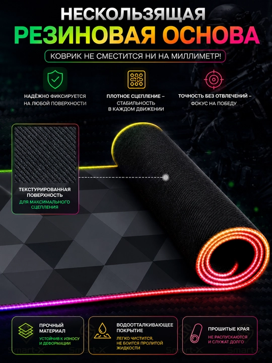 Игровой коврик для мыши MP006 с RGB-подсветкой, 800×300 мм
