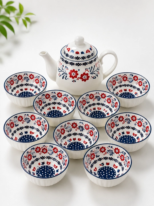 Керамический чайный сервиз, 9 предметов, чайник и пиалы с восточным узором, подарок