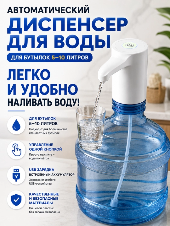 Автоматический USB диспенсер для воды для бутылей 5–10 литров
