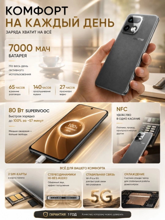 Смартфон REALME 16 Pro+ NFC 6.8″ AMOLED 144 Гц 7000 мА·ч камера 200 МП, Snapdragon 7 Gen 4