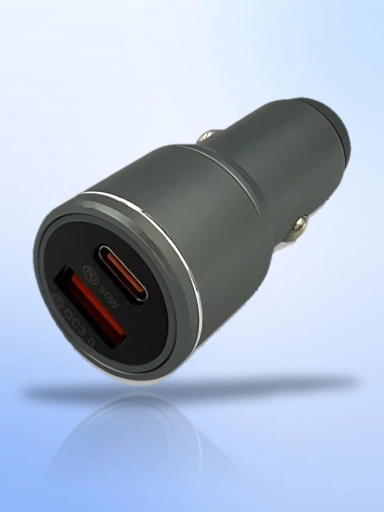 Avtomobil zaryadlovchi PD 30W + QC 3.0, Type-C va USB, metall avtoadapter MLE-LHJ11