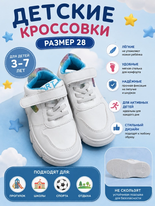 Bolalar krossovkalari ART 28-o‘lcham, lipuchka va bog‘ichli, o‘g‘il va qiz bolalar uchun - 