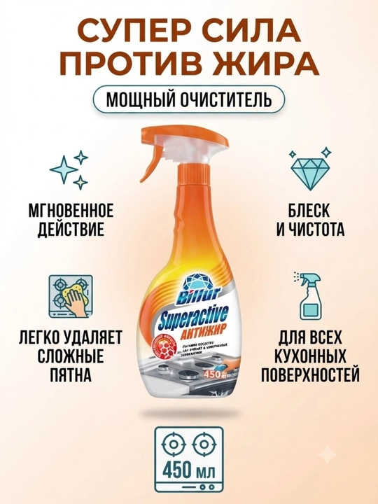 "Superactive" formulasi qotib qolgan, eski yog‘ dog‘lari va kuygan ovqat qoldiqlarini tez - 