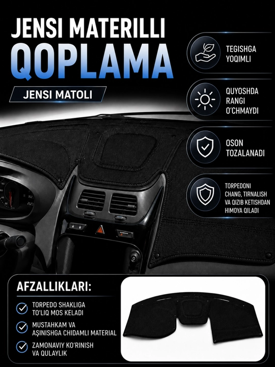 Jensi materialdan tarpeda chexoli, gilam va nakidka Chevrolet avtomobillari uchun sifatli - 