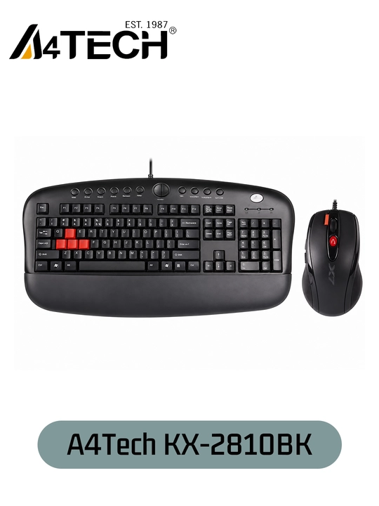 Комплект клавиатура и мышь A4Tech KX-2810BK, Проводной, USB, Мультимедийный - 