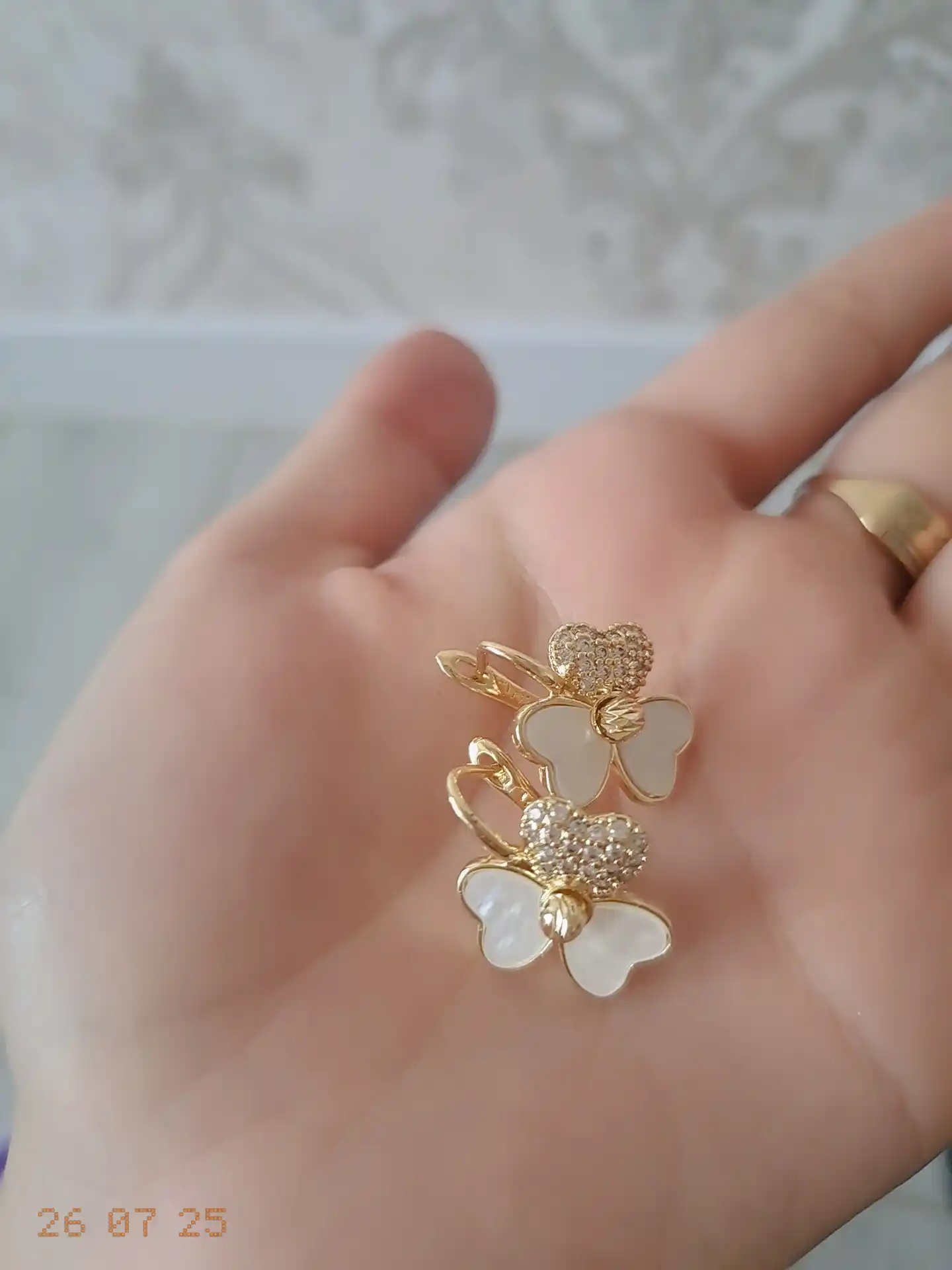 Серьги женские, Van Cleef, с фианитами, золотистые и серебристые