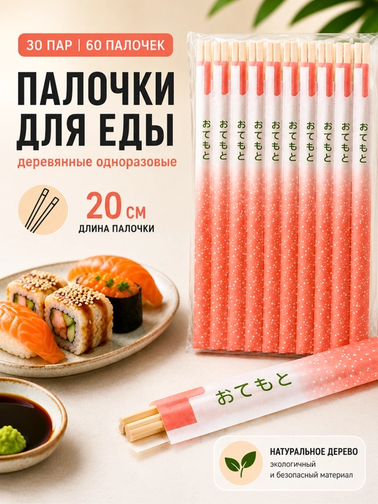 Бамбуковые палочки для еды суши, лапши и роллов - 