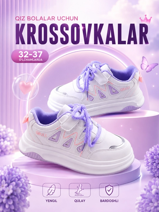 Qizlar uchun bolalar krossovkalari, bolalar uchun qulay sport poyabzali, 32-37 o‘lchamlarda - 