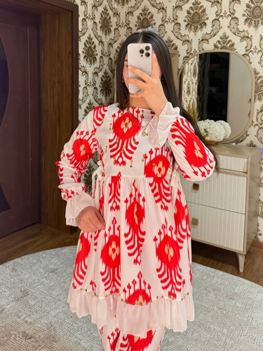 Ayollar kostyumi liyon matoli 2 qismli ko'ylak va shim oversize yozgi erkin fason