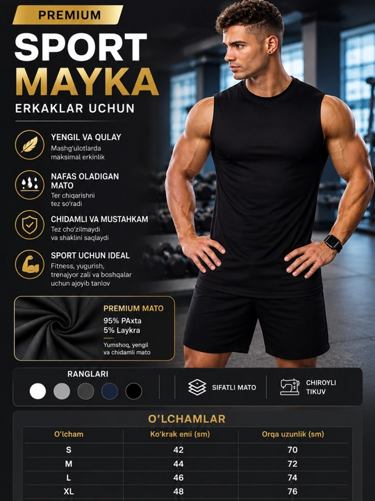Sport uchun maykalar, M=48, L=50, XL=52 - 